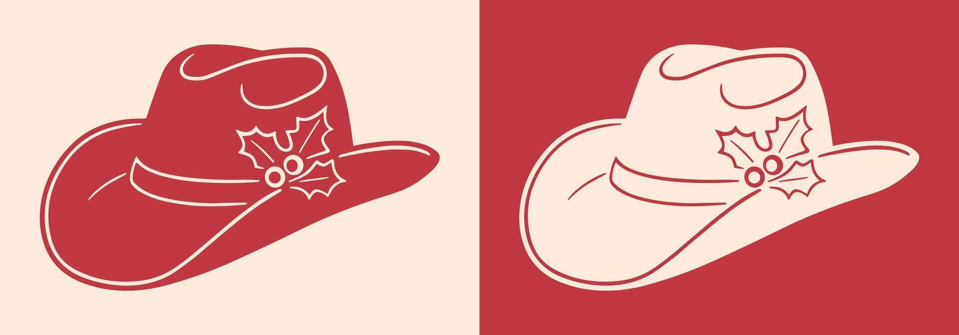 Christmas cowgirl cowboy hat with holly red country girl drawing sketch western aesthetic holiday season party theme illustration isolated element clipart cut file vector