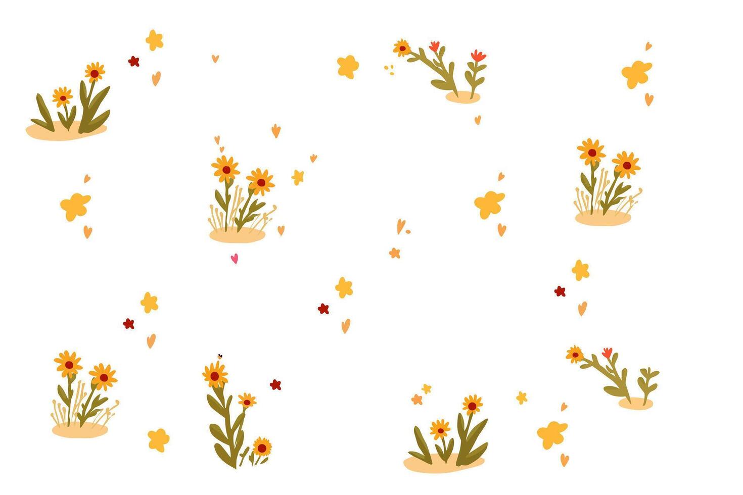 a pattern of yellow flowers and leaves on a white background vector