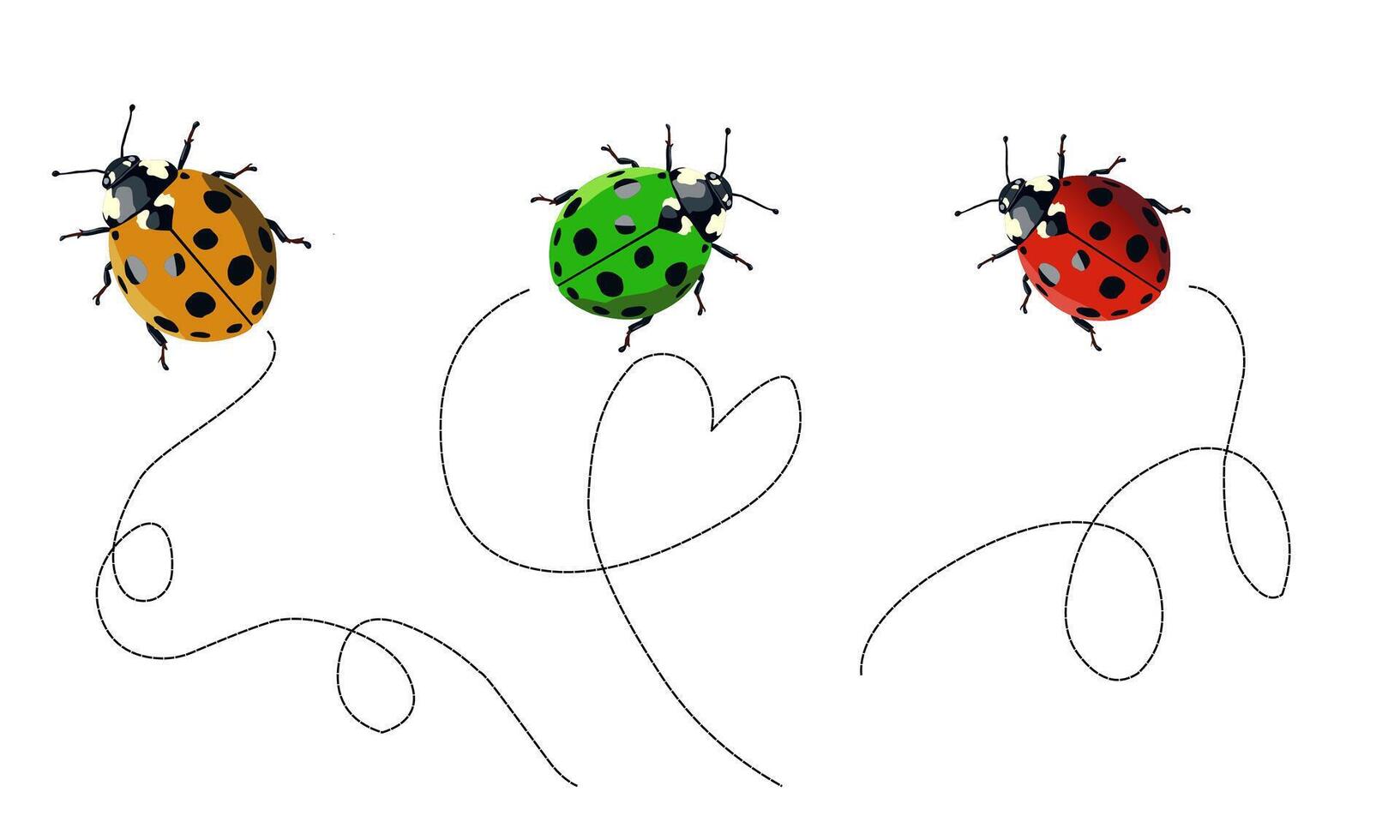 three ladybugs flying in the air with hearts vector