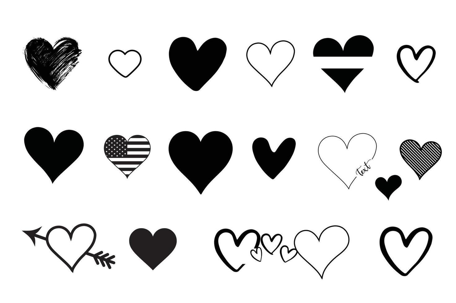 Heart silhouette set, Set of heart icon. vector