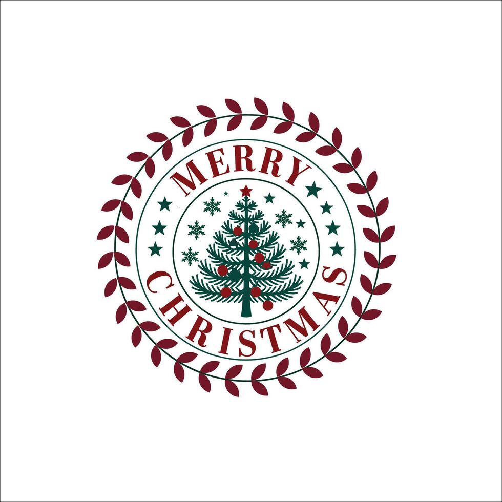 Nostalgic Holiday Stamp Featuring Christmas Tree and Stars vector