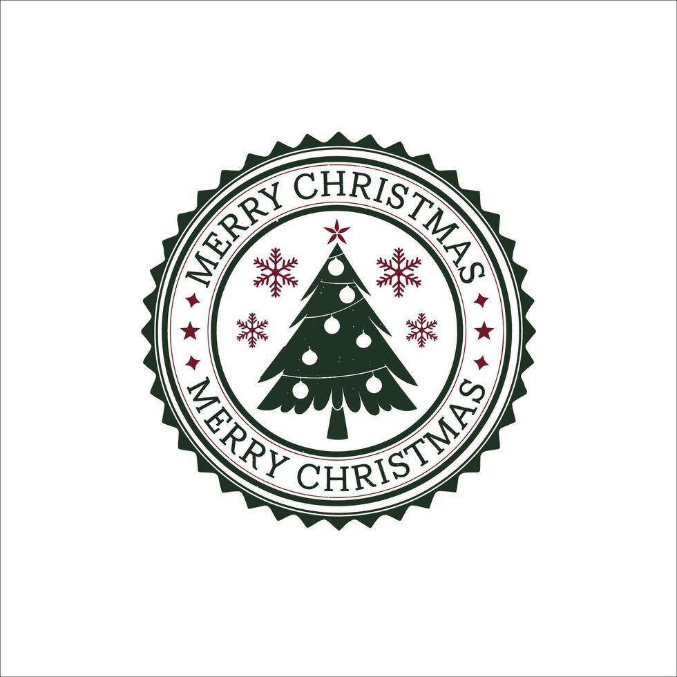 Vintage Christmas Tree Stamp Design with Merry Christmas Phrase vector