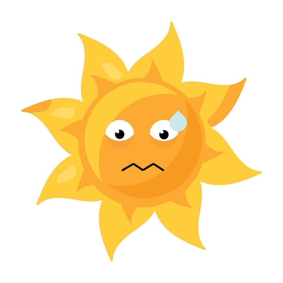 Nervous concerned facial expression emoji sun element vector