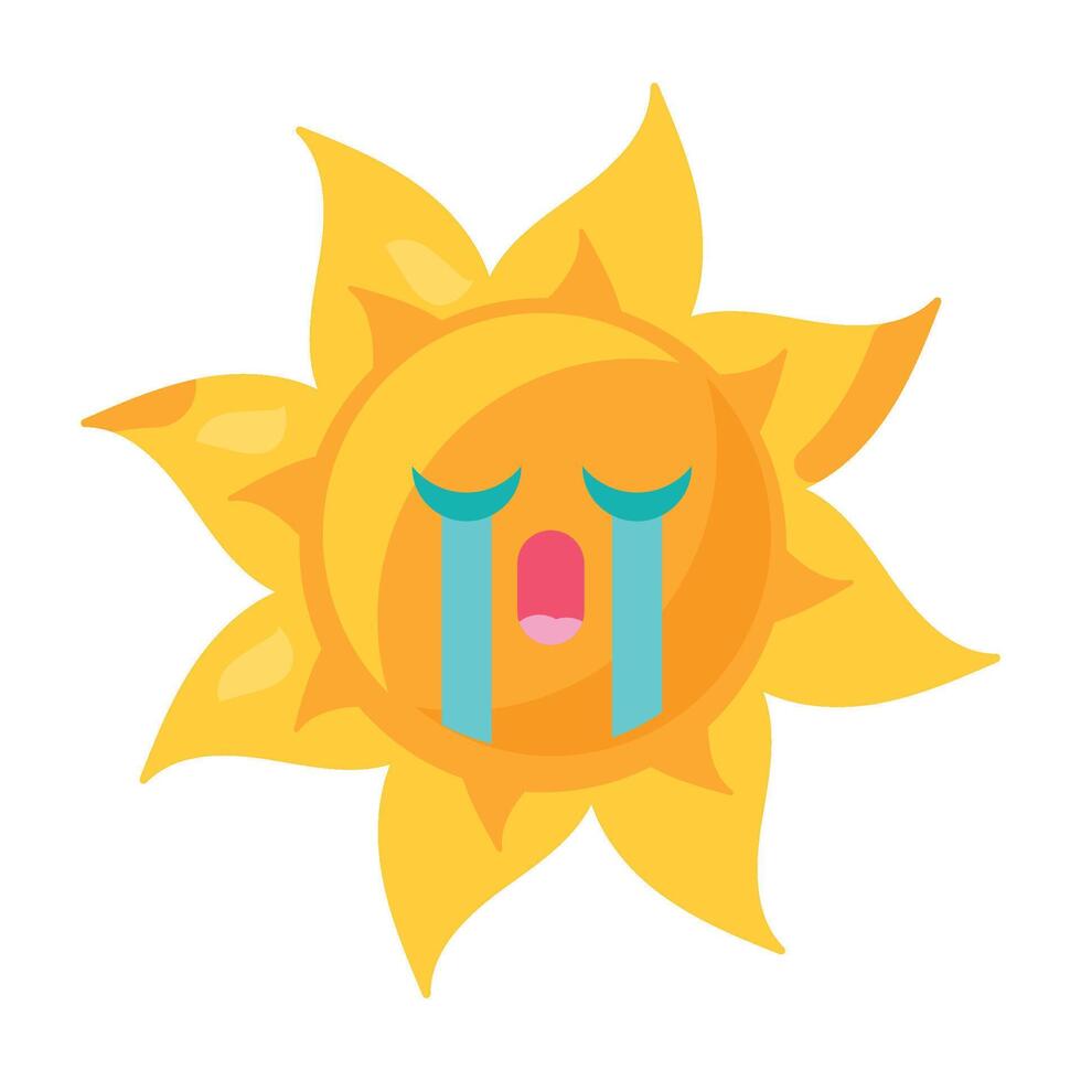 Weeping unhappy desperate emoji sun element vector