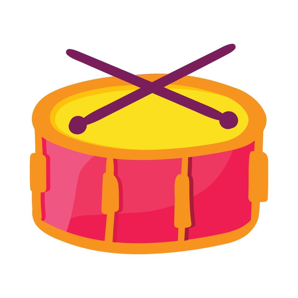 Musical party drum with drumsticks in cartoon style vector