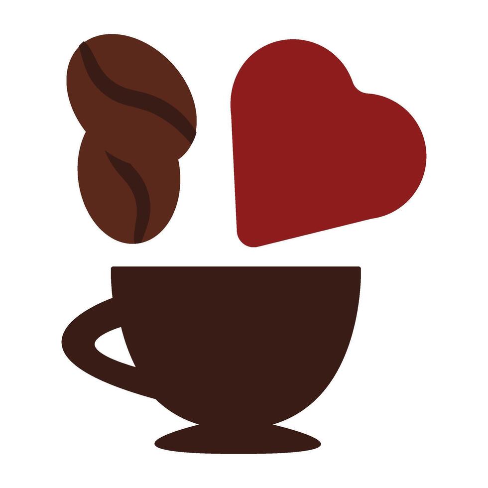 Cup, coffee beans, and a heart symbol vector