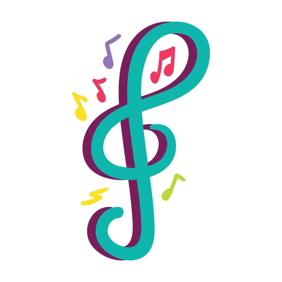 Musical party treble clef with notes in cartoon style vector