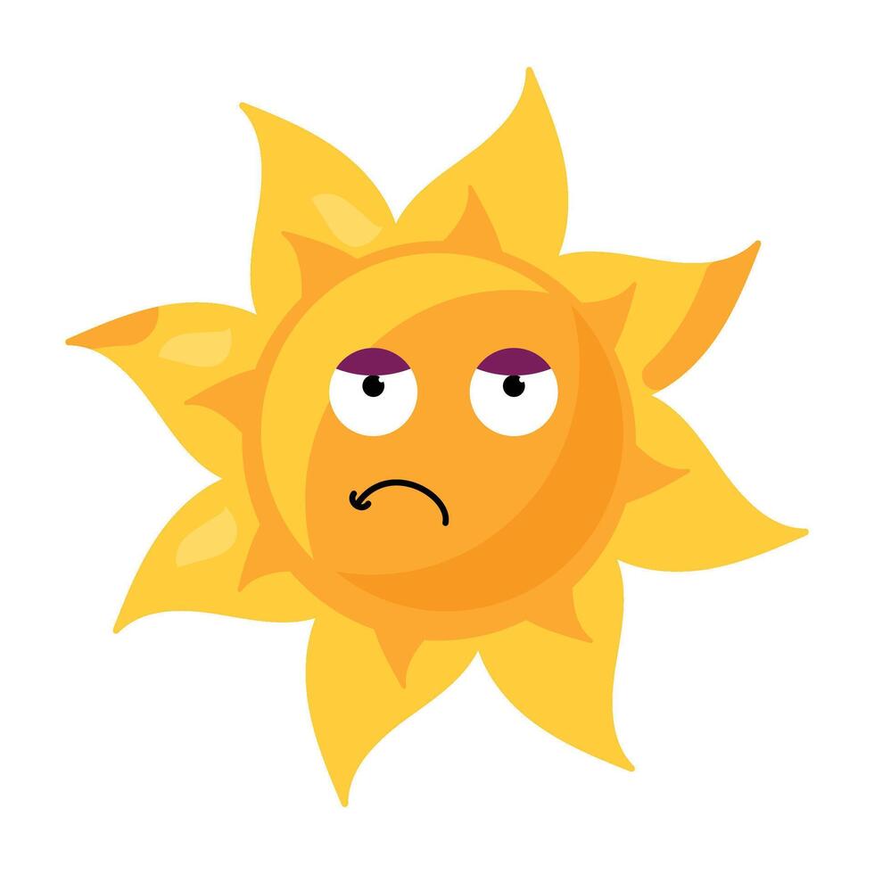 Bored reflective melancholic emoji sun element vector