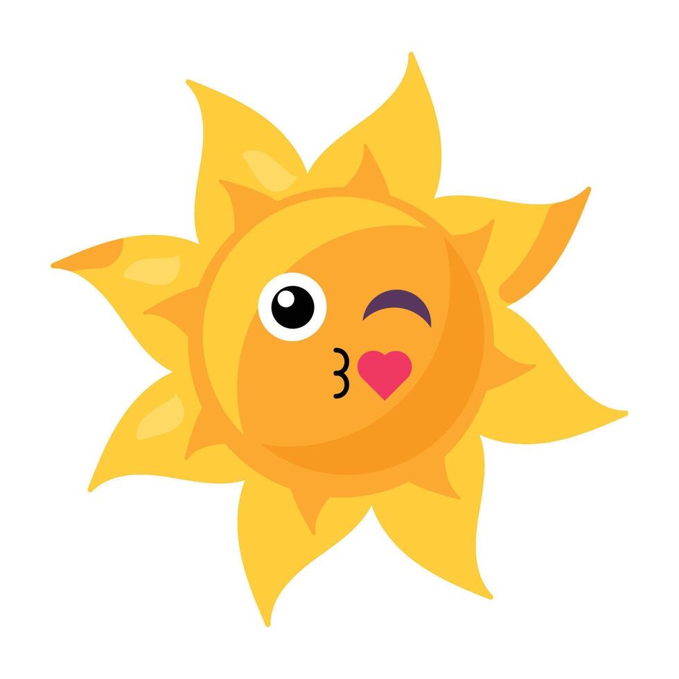 Winking kissing playful emoji sun element vector