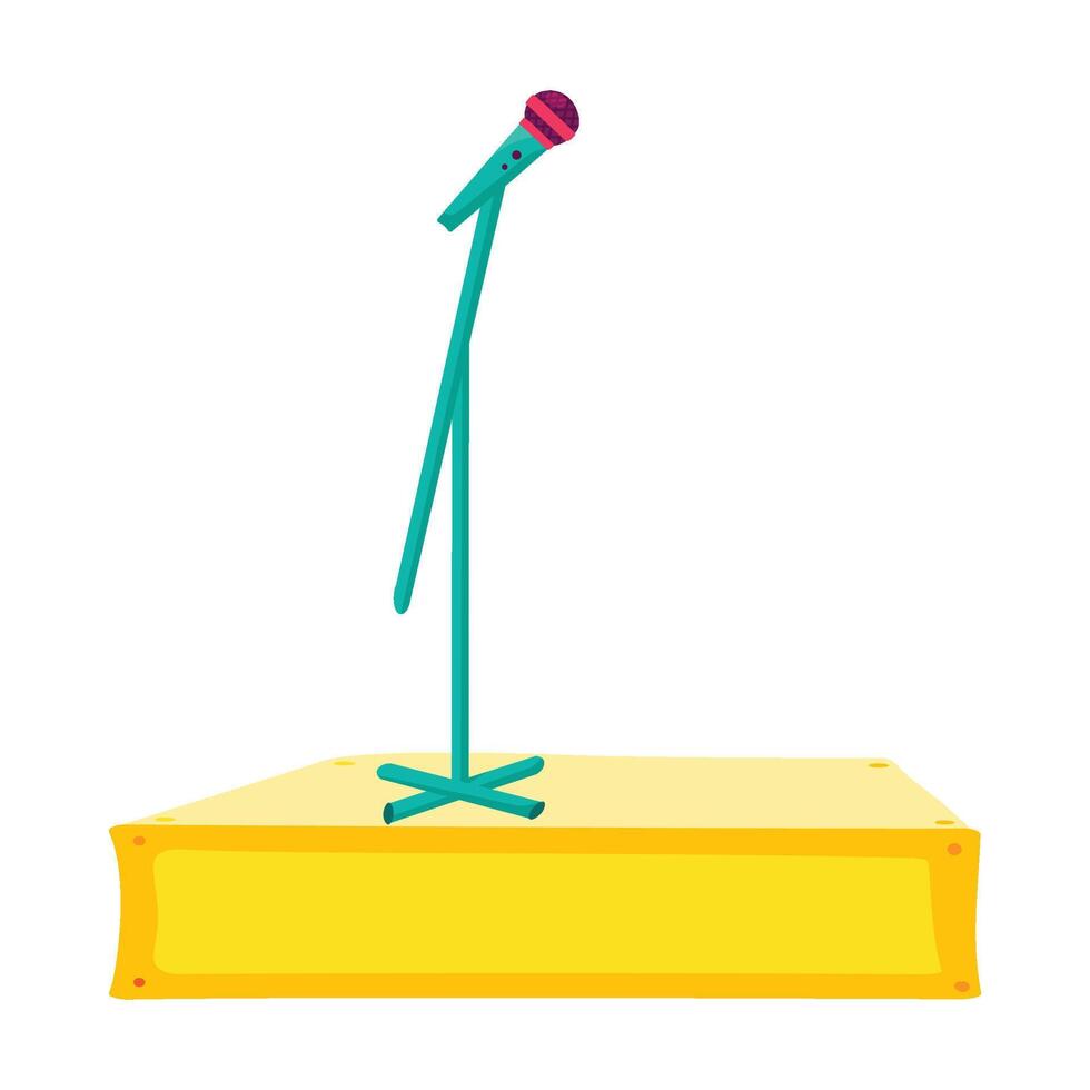Musical party stage with standing microphone in cartoon style vector