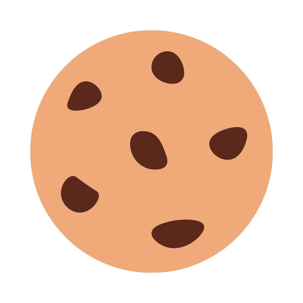 Cookie with chocolate drops in solid cartoon style vector