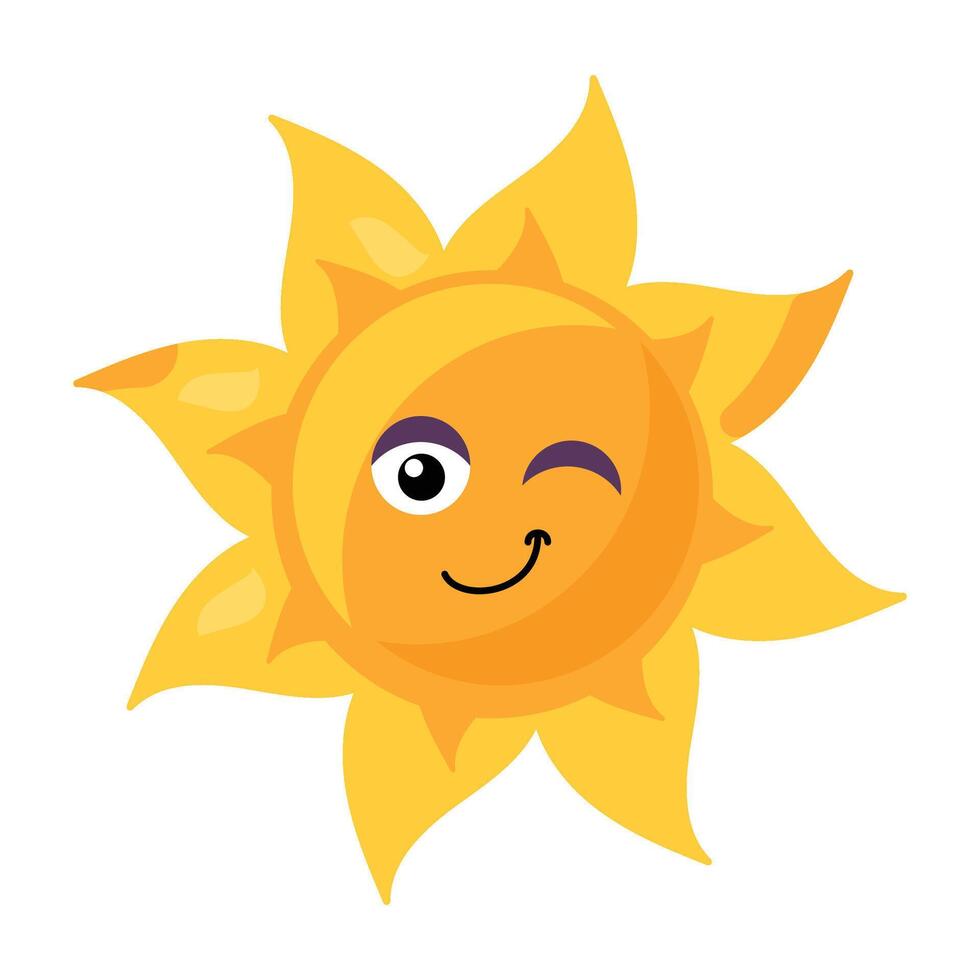 Cheerful smiling winking emoji sun element vector