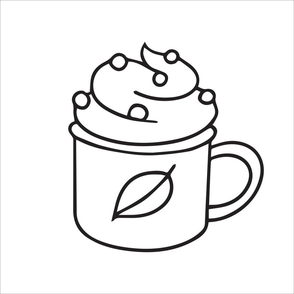 mug of hot chocolate, doodle style illustration. coloring book vector