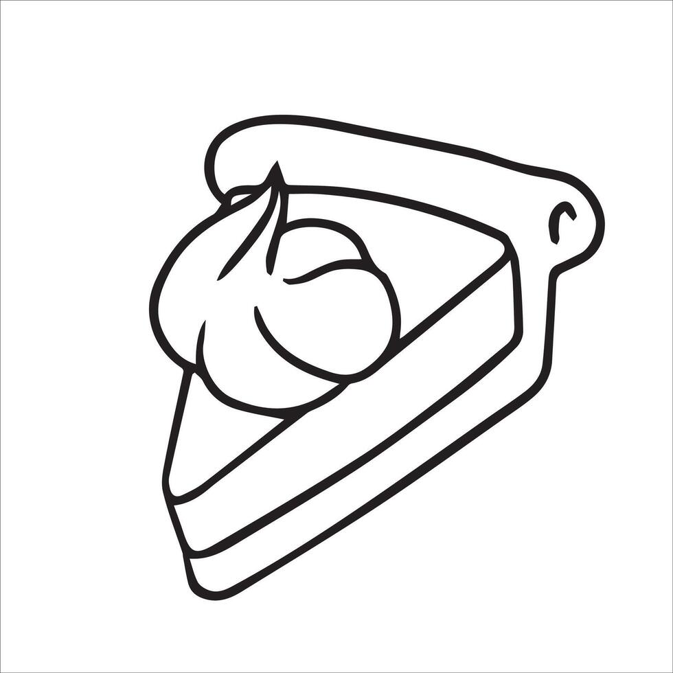 piece of pie with whipped cream, doodle style illustration. coloring vector
