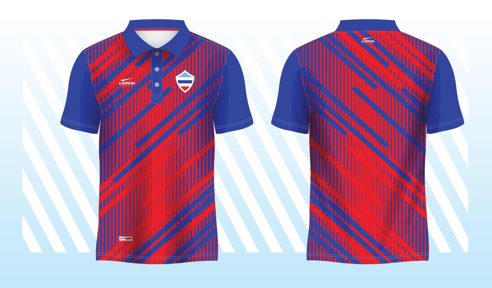 blue and red polo jersey template mockup design vector