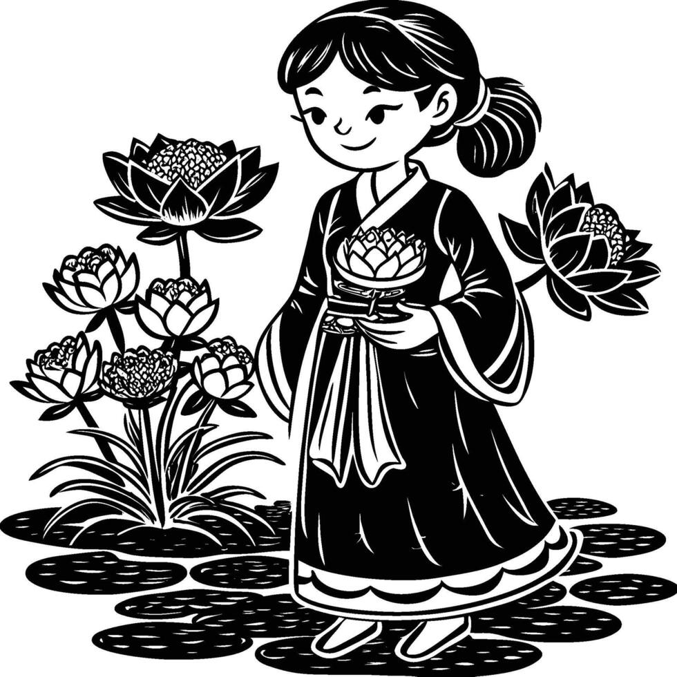girl with flower silhouette vector