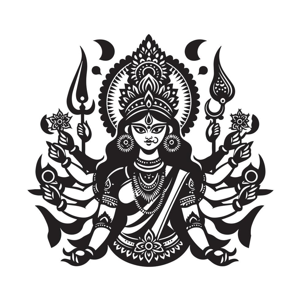 durga ma silhouette in white background vector