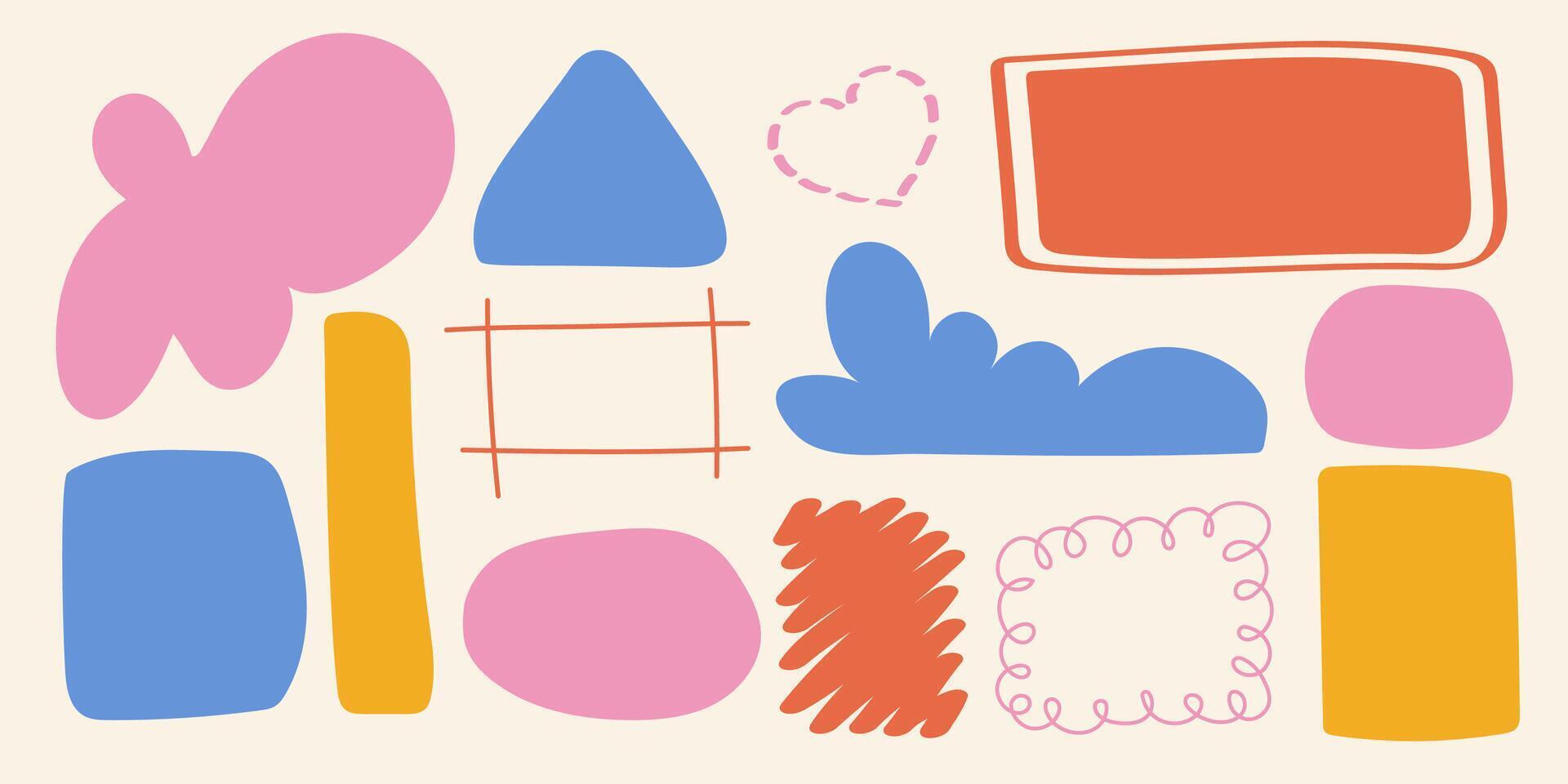 organic shapes. Hand drawn text boxes, doodles. Abstract liquid shapes. Organic flat drops. Random wave spots and curved elements in retro style. vector