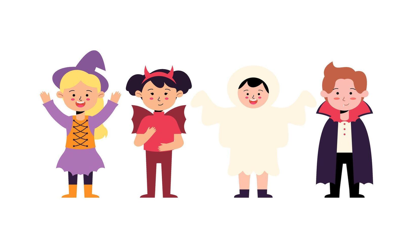 Set of Kids Character Wear Halloween Costume. Spooktacular Halloween Costumes for Kids Parties vector
