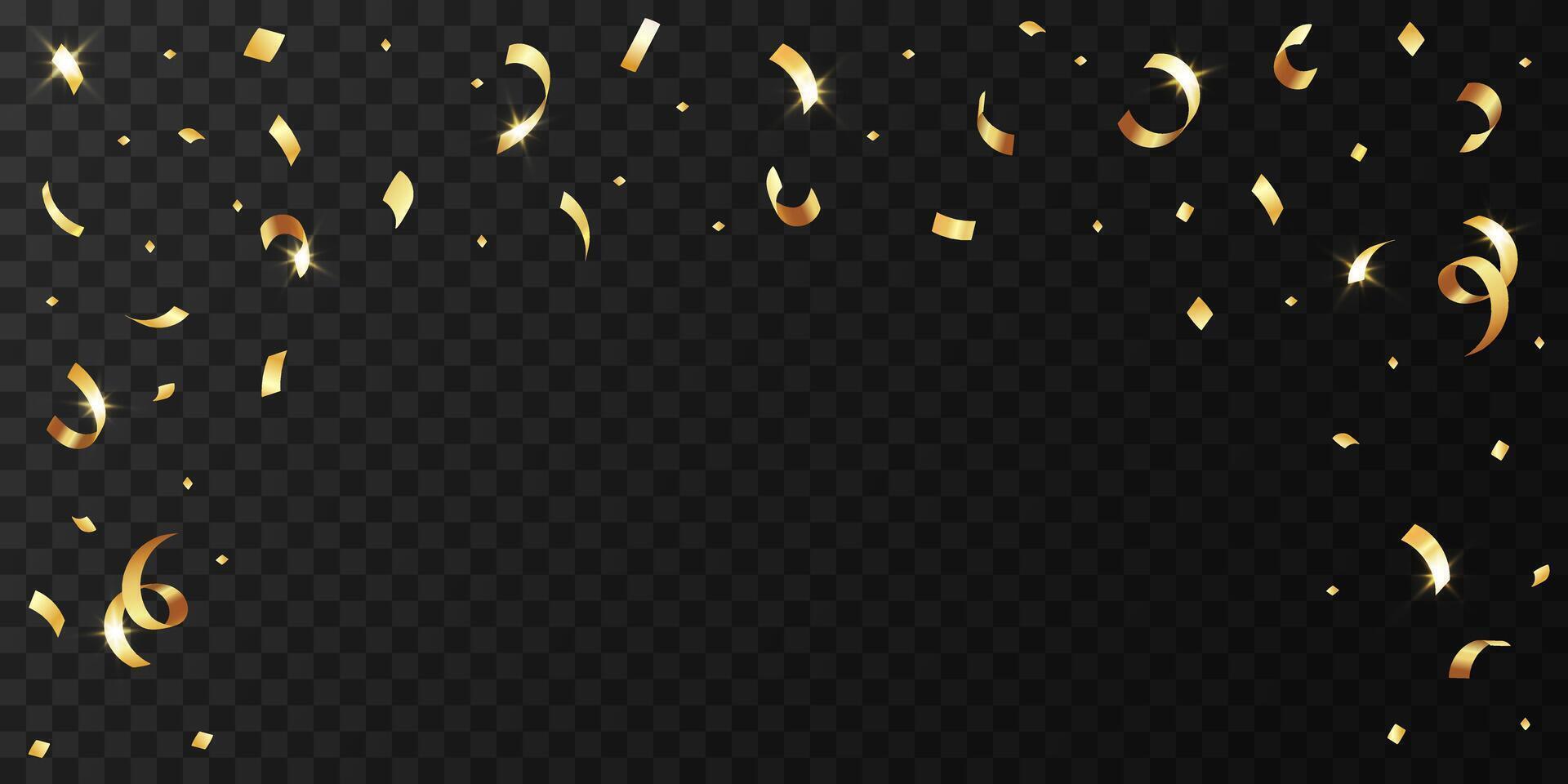 Glowing Golden Confetti Frame, Gold Ribbon, Christmas, New Year, Serpentine, Shiny Border, Golden Sparkles, Border, Celebrate vector