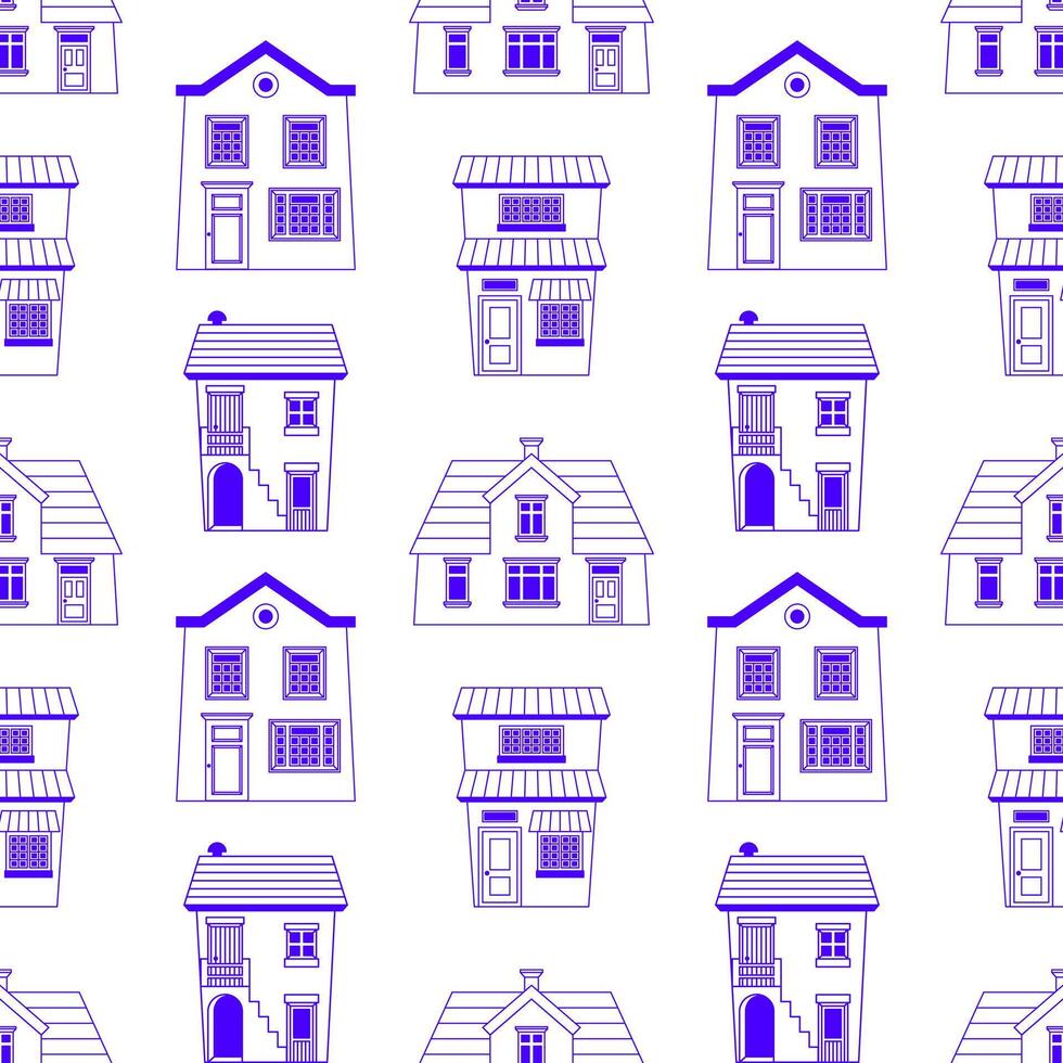 European Vintage Cute Houses Seamless Pattern Doodle Style Background Design vector