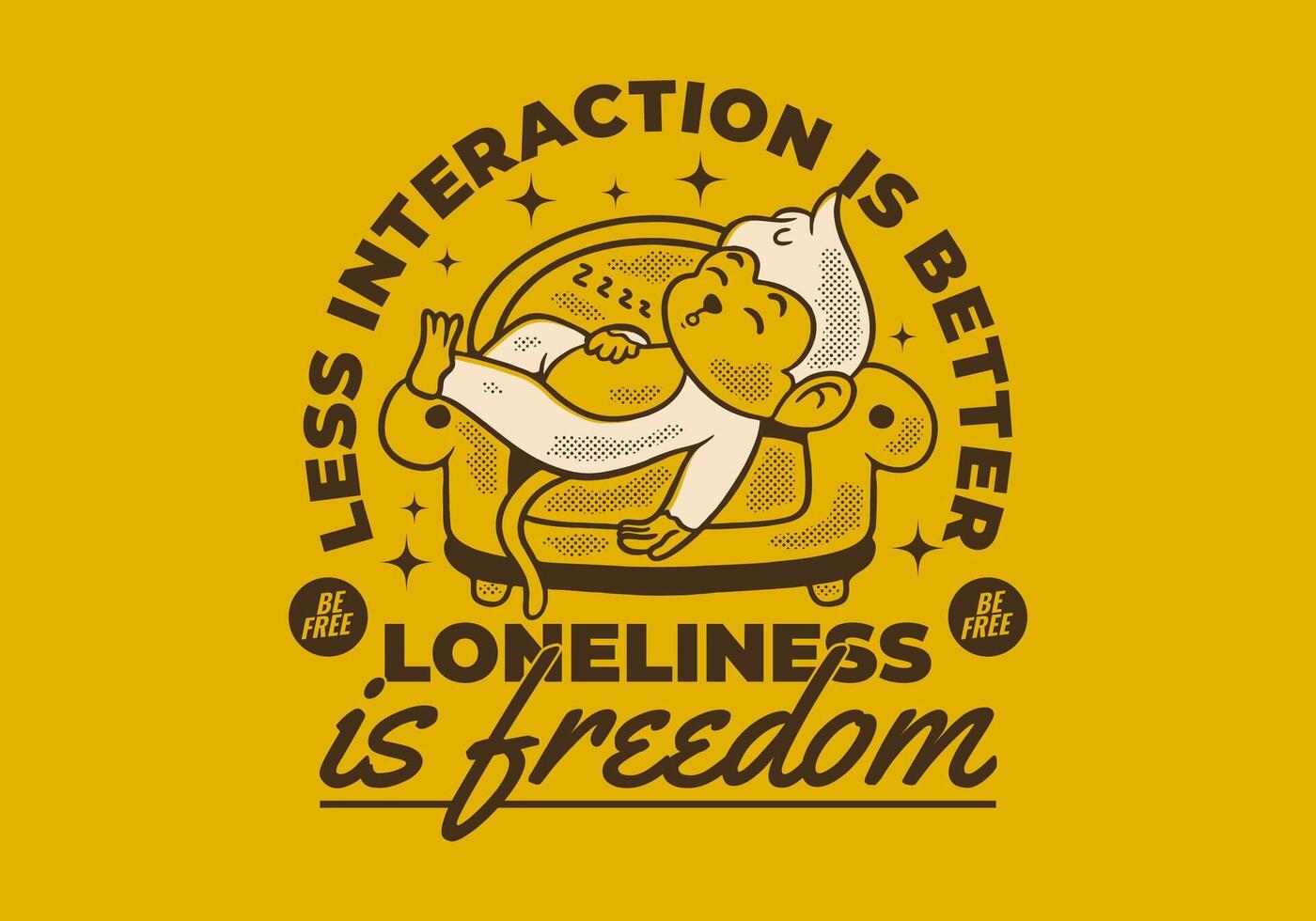 Less interaction is better. Character design of monkey sleep on the sofa, with full yellow colors of background vector