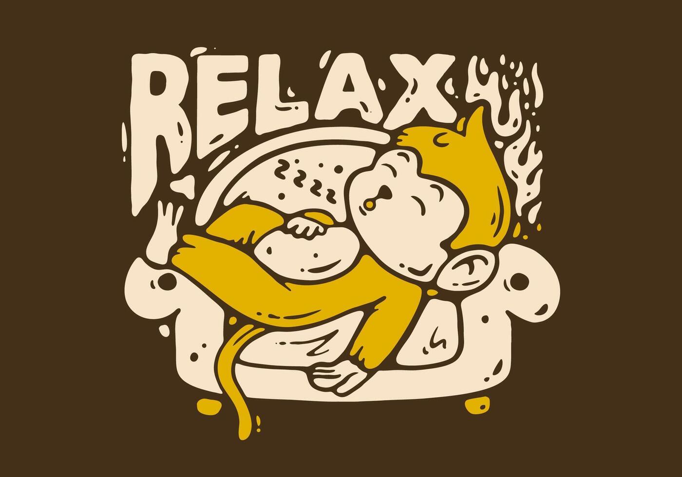 Monkey relaxing on the sofa character illustration in dark background vector