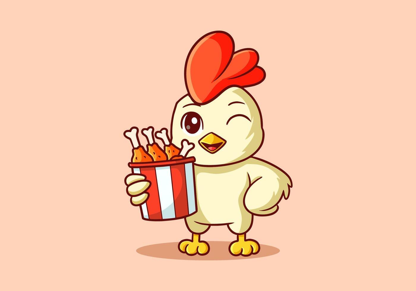 Cute mascot character of chicken or rooster holding a cup of fried chicken, good for logo vector
