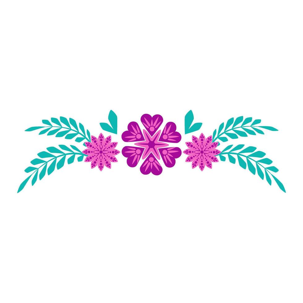 Floral boundary of the frame line with geometric colors and leaves. Folcloric Scandinavian motive wreath vector
