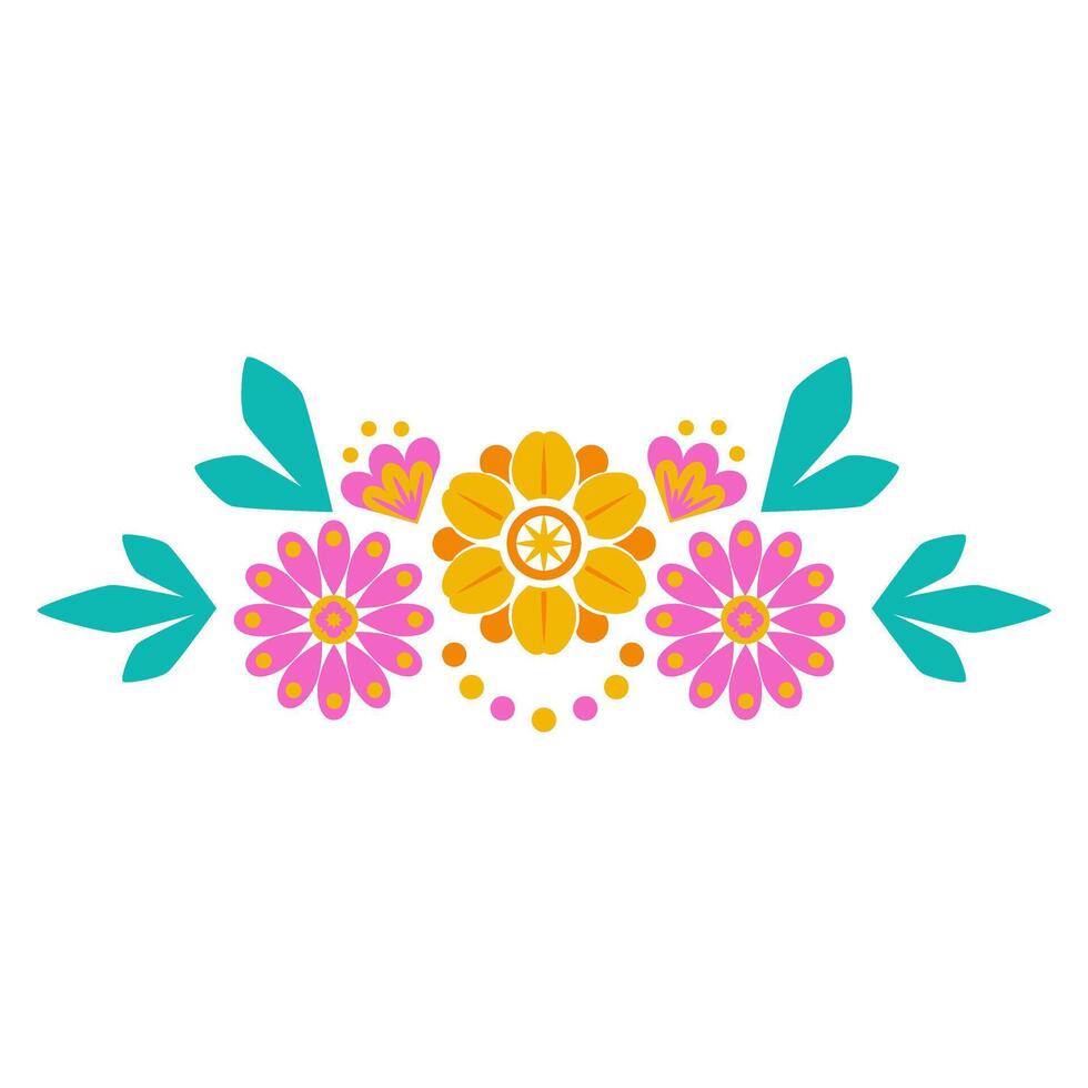 Beatifull botanical boundary of the frame line with geometric colors and leaves. Folcloric Scandinavian motive wreath vector