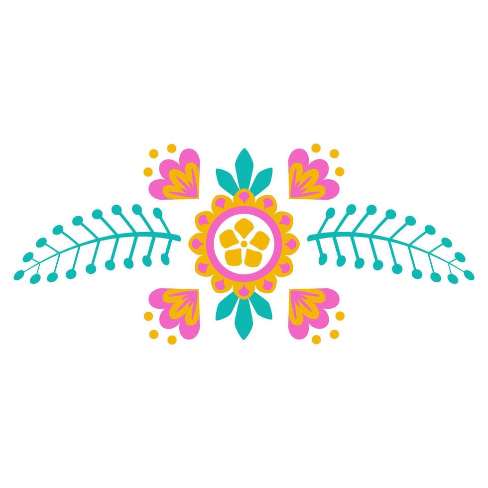 elegant botanical boundary of the frame line with geometric colors and leaves. Folcloric Scandinavian motive wreath vector