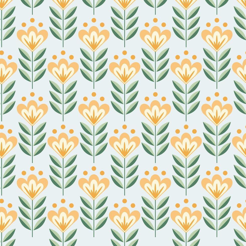 Modern smooth geometric abstract long flowers bells in a folk Scandinavian style. Minimalistic ornament pastel green orange background vector