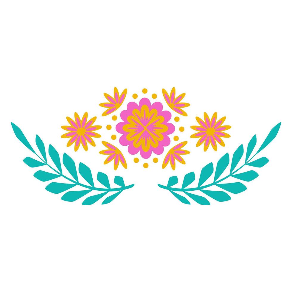 botanical boundary of the frame line with geometric colors and leaves. Folcloric Scandinavian motive wreath vector