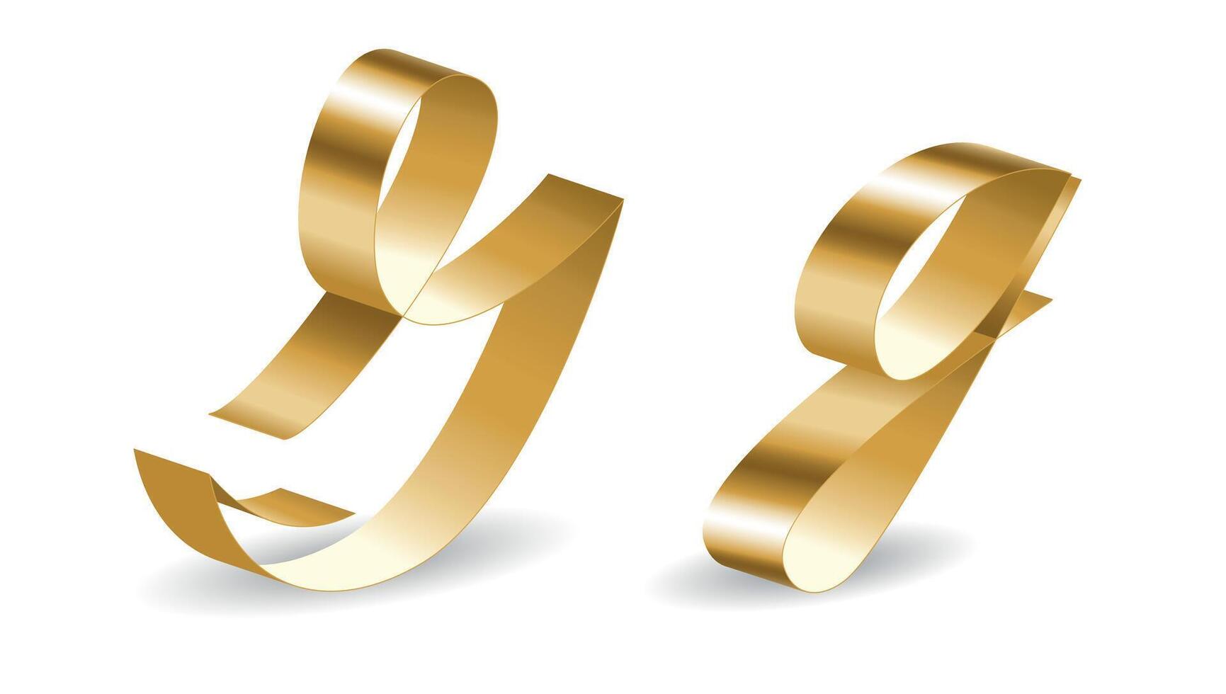 Golden Ribbon G Letters with Shadows. Alphabet 3D Signs Isolated on White Background vector