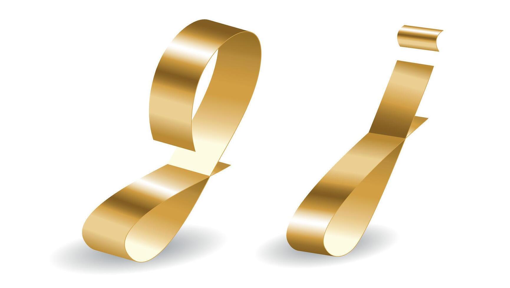 Golden Ribbon J Letters with Shadows. Alphabet Signs Isolated on White Background vector