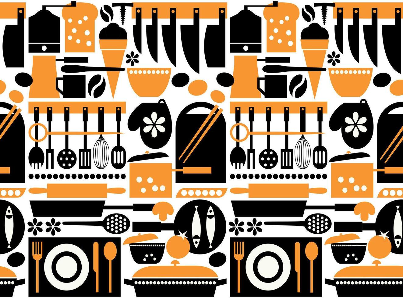 Kitchen Tools Seamless Pattern. Cook Utensil Signs on White Background vector