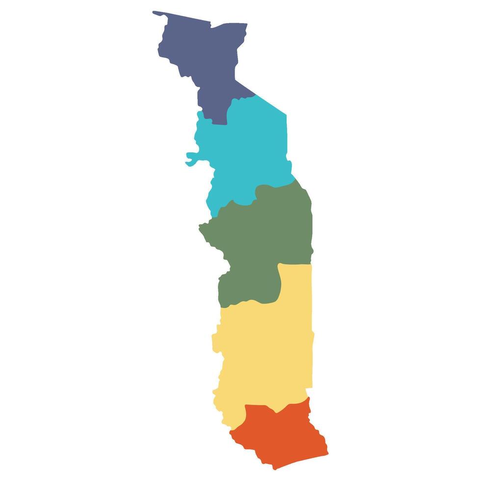 Map of Togo in administrative provinces in multicolor vector