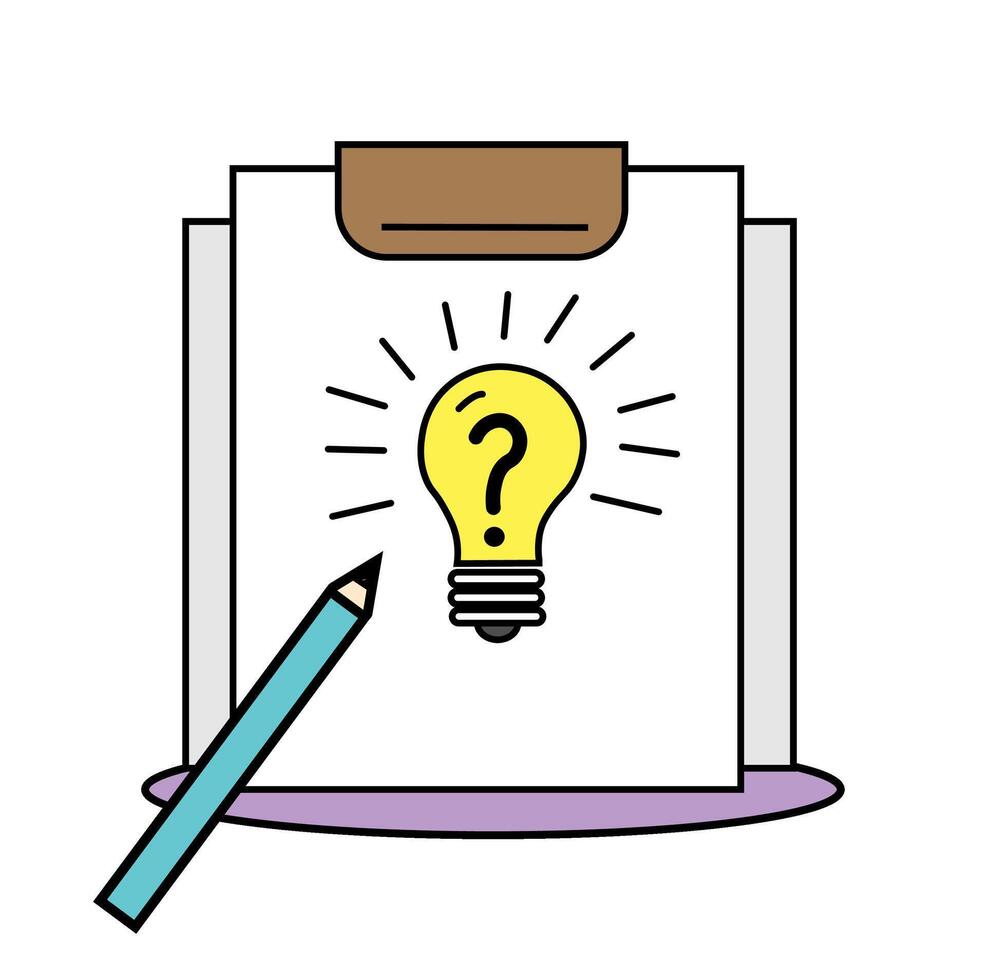 Creative brainstorming session with light bulb idea on clipboard and pencil in a modern digital art style vector