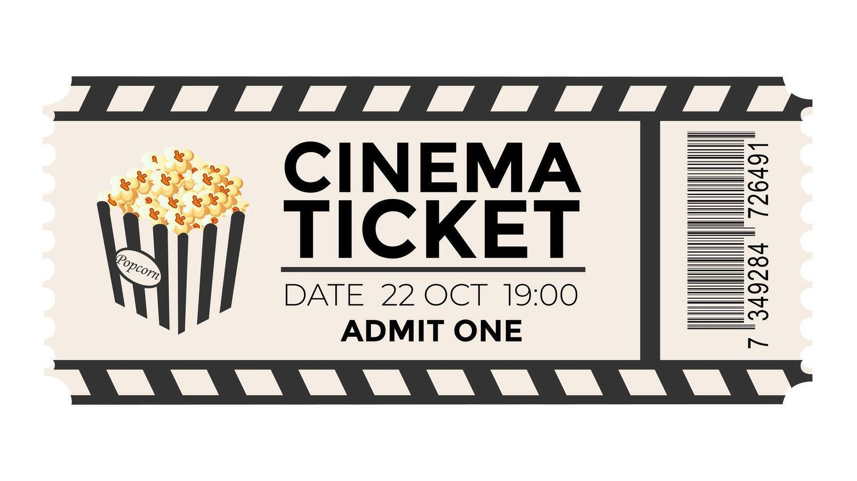 Cinema ticket design template for cinema, movie and film events vector