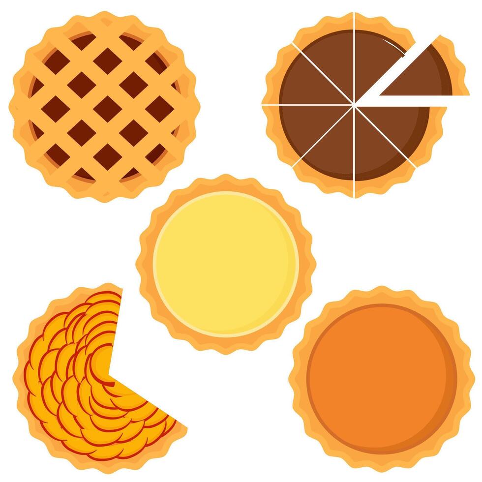 Collection of pies top view isolated on white background vector