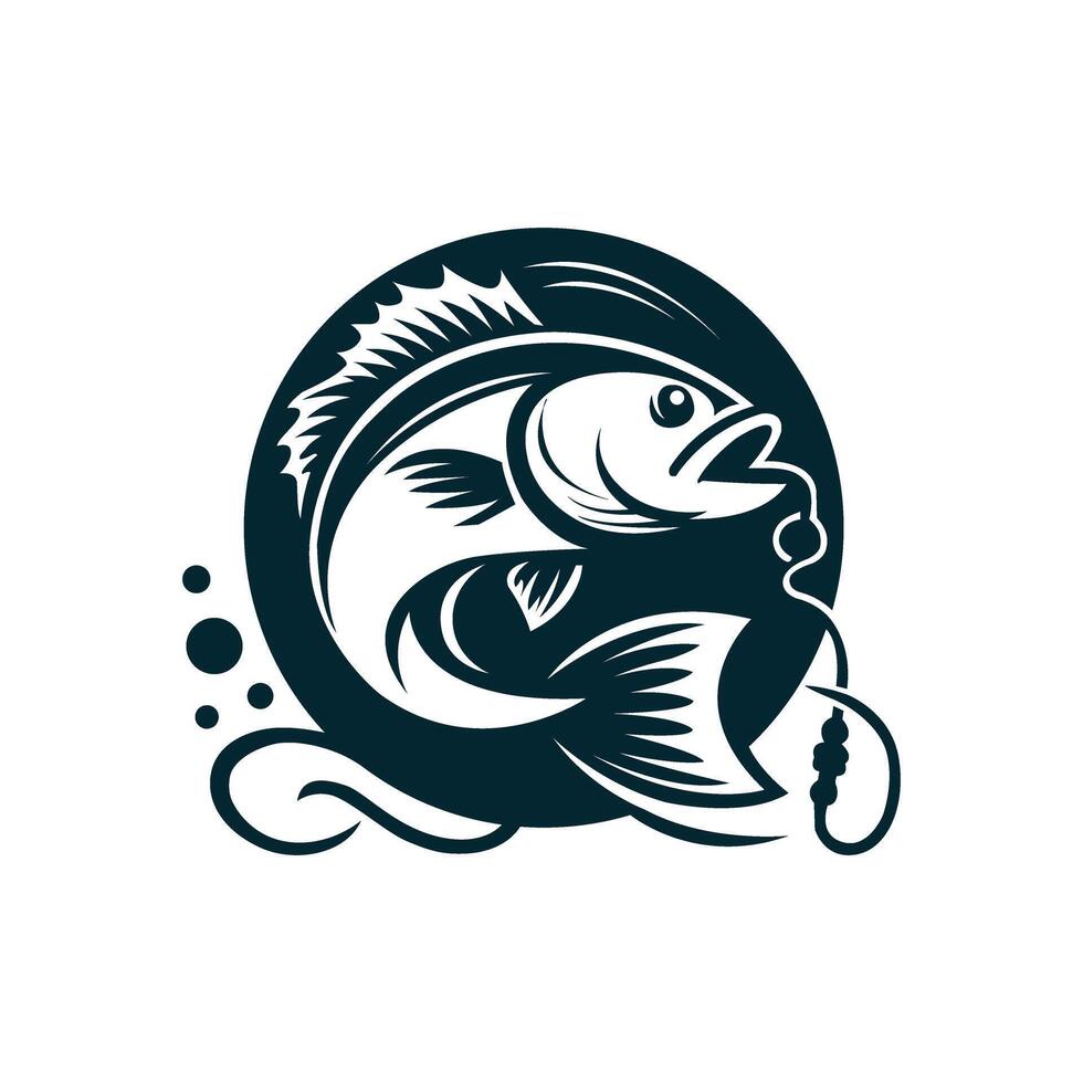 fish logo design with fish and hook vector