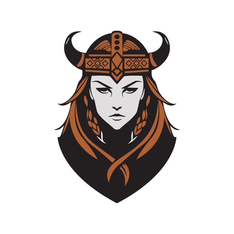 a viking woman with horns on her head vector