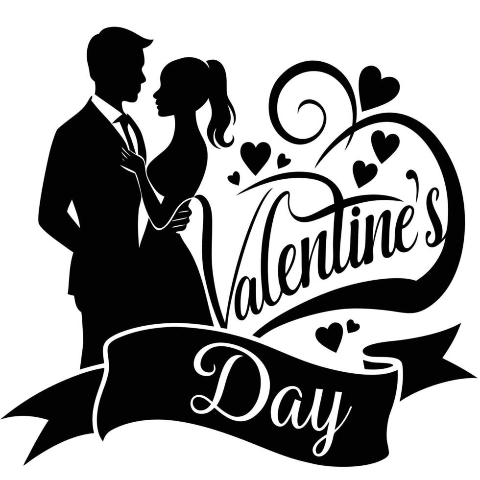 valentine's day couple silhouette illustration vector