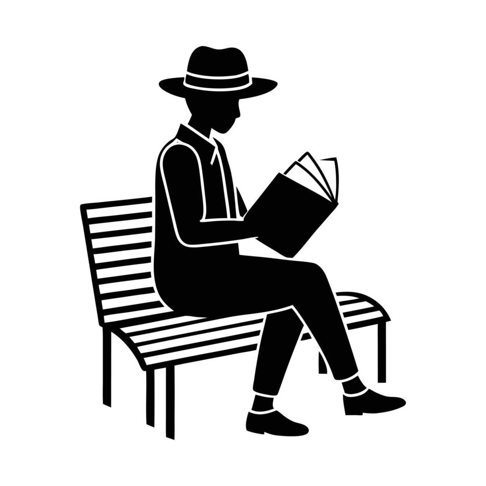 man reading book on bench illustration vector