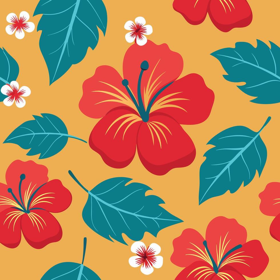 a pattern with red and blue flowers on a yellow background vector