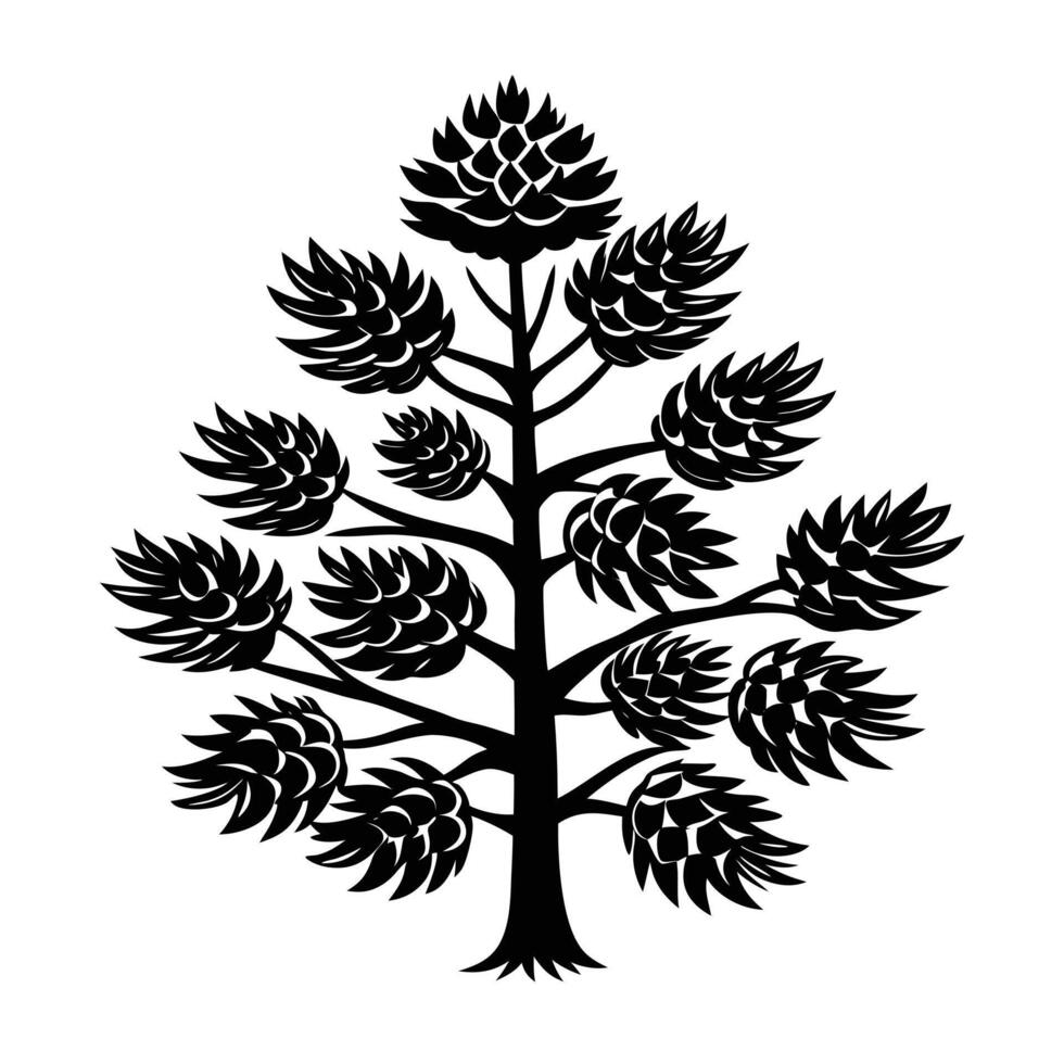 a black and white illustration of a tree with leaves vector
