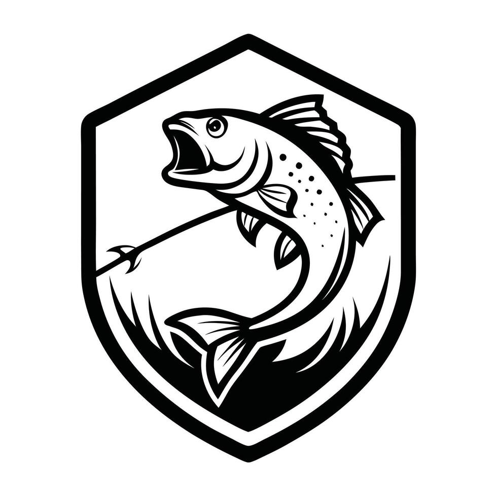 a fish with a spear in its mouth and a shield vector