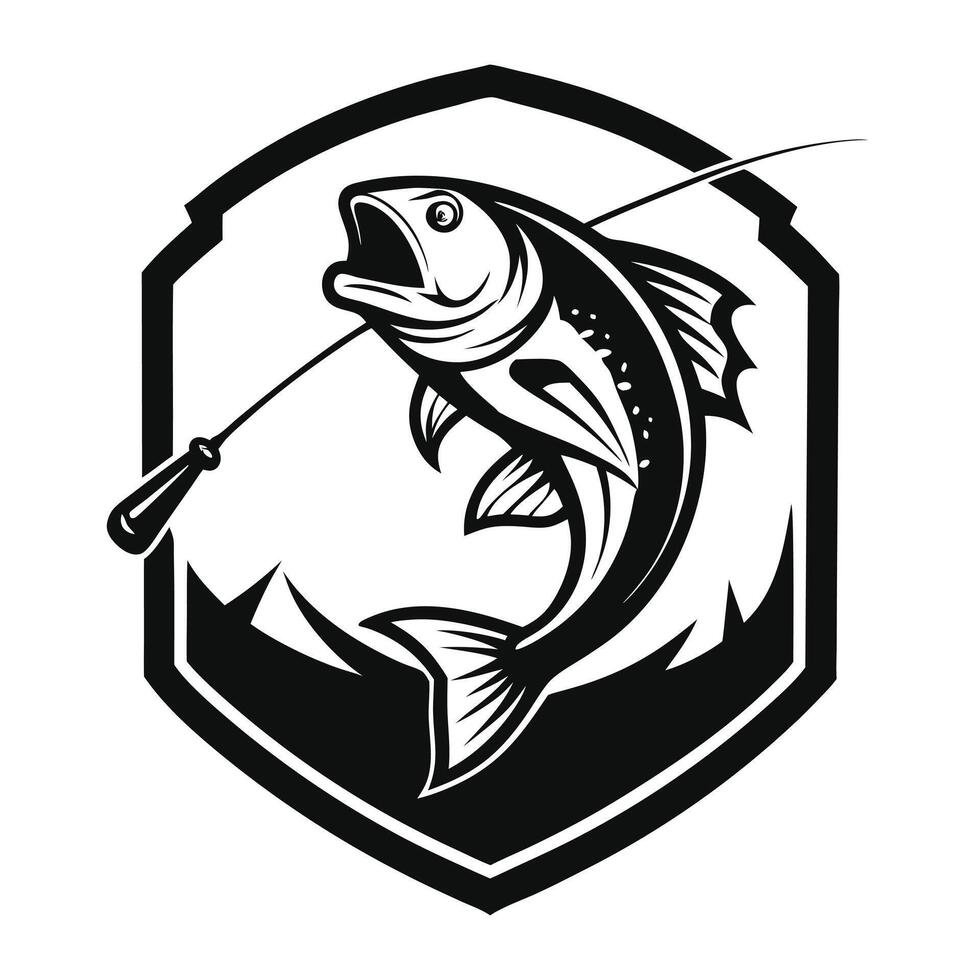 fishing logo with a fish and a rod vector