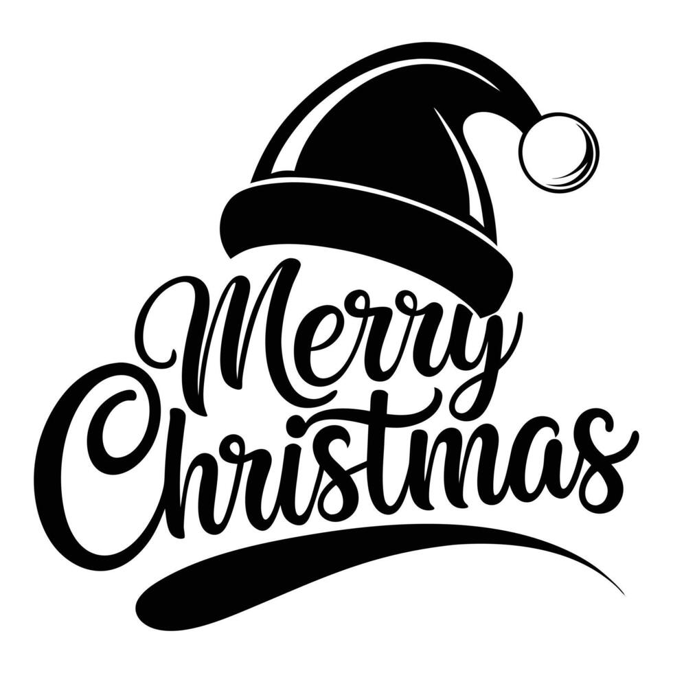 merry christmas lettering with hat on white background vector