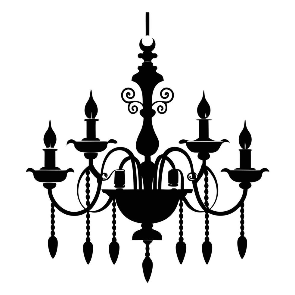 chandelier black silhouette on white background vector